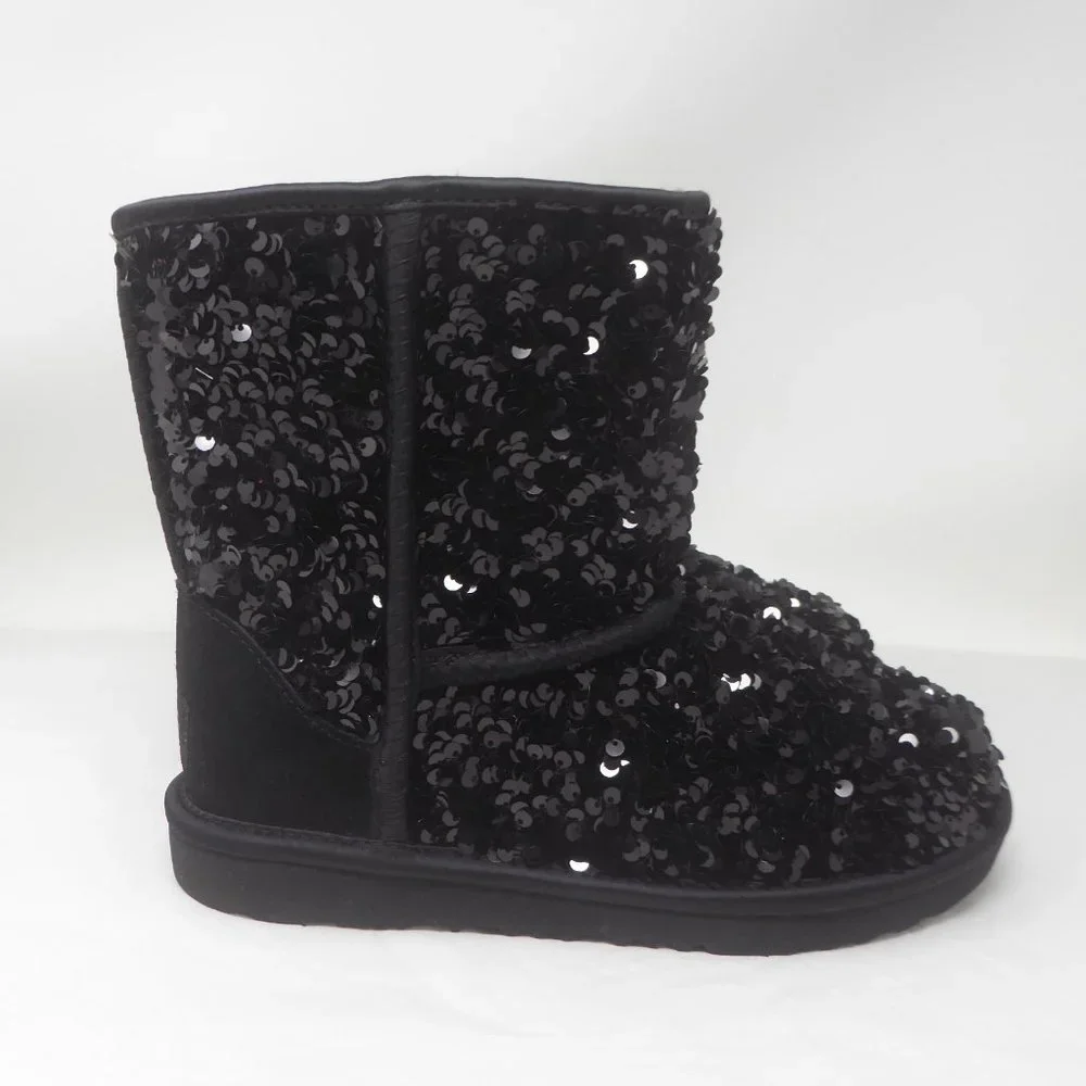 UGG Kids Black Sequin Classic Short Boot